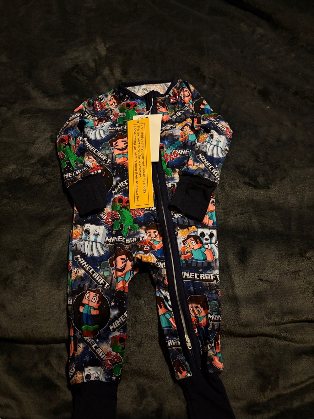 Minecraft Graphic Navy Blue Kids One-Piece Footie Pajamas